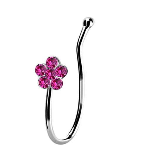 Fake Piercing with flower multi crystals clip ( sterling silver )