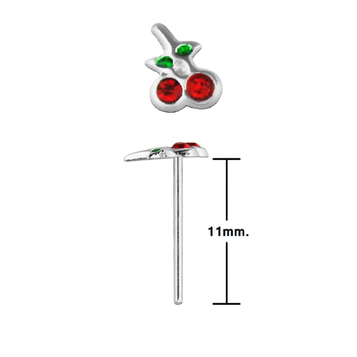 Bend IT nose stud with red crystals cherries top ( sterling silver )