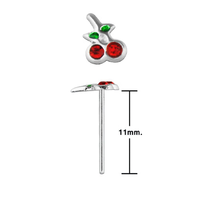 Bend IT nose stud with red crystals cherries top ( sterling silver )