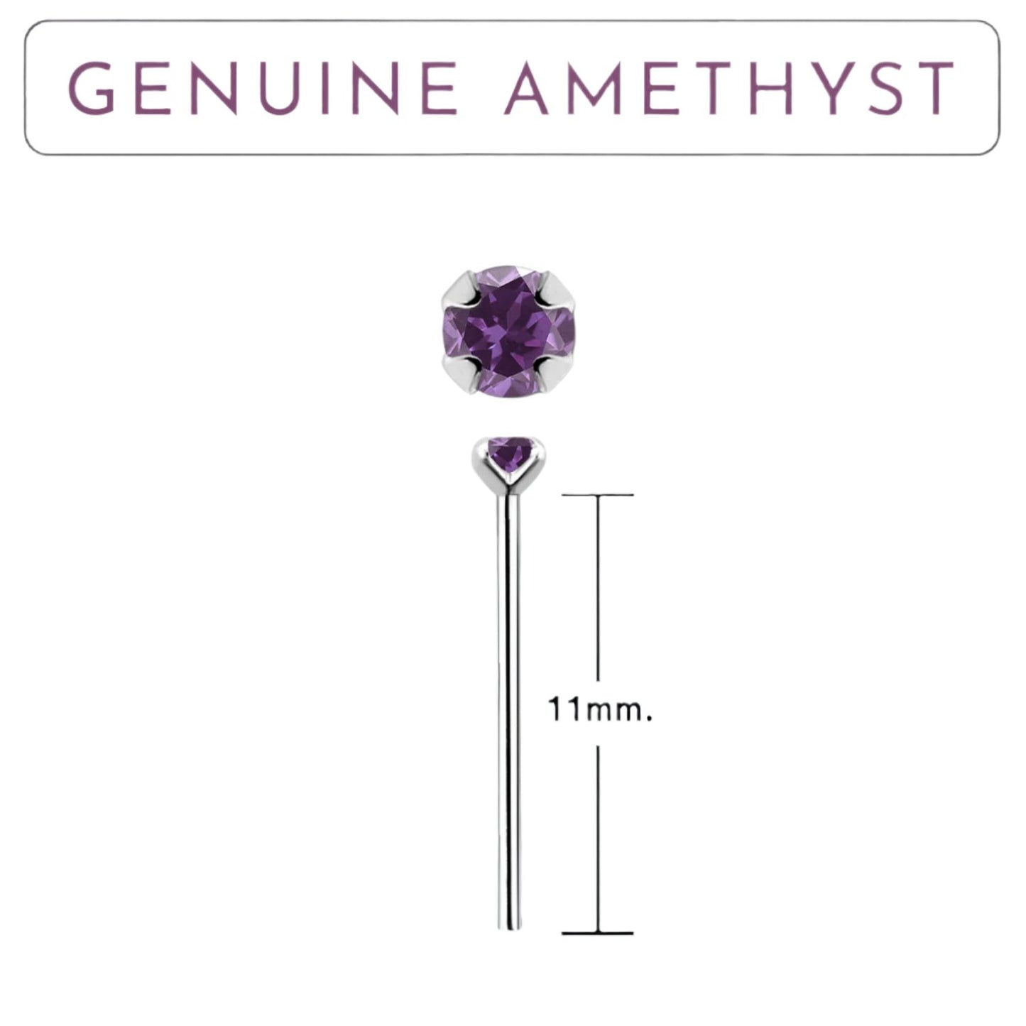 Bend IT nose stud with 2mm genuine amethyst ( sterling silver )