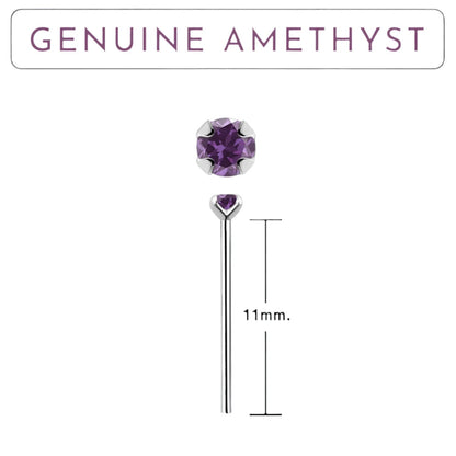 Bend IT nose stud with 2mm genuine amethyst ( sterling silver )