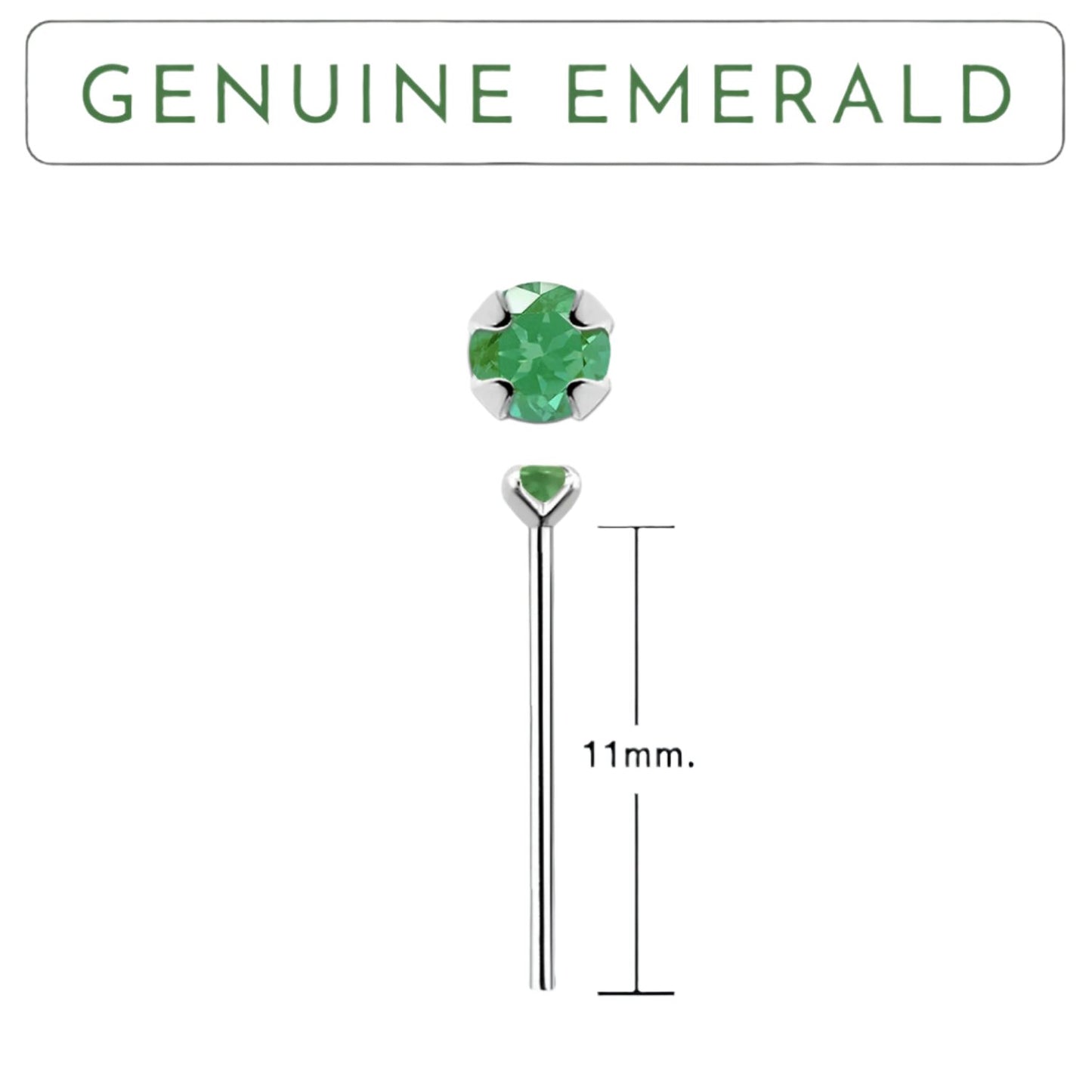 Bend IT nose stud with 2mm genuine emerald ( sterling silver )
