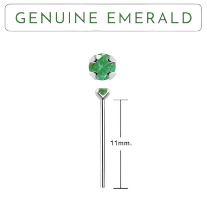 Bend IT nose stud with 2mm genuine emerald ( sterling silver )