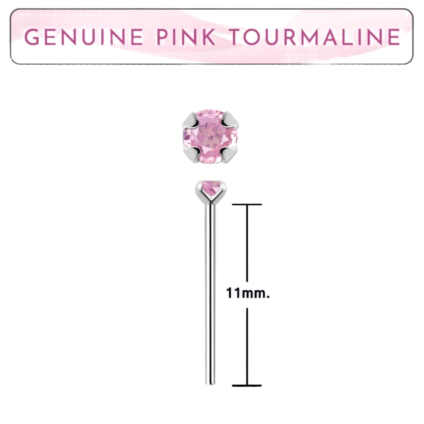Bend IT nose stud with 2mm genuine pink tourmaline ( sterling silver )