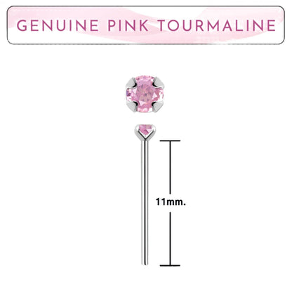 Bend IT nose stud with 2mm genuine pink tourmaline ( sterling silver )