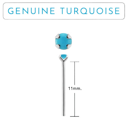 Bend IT nose stud with 2mm genuine turquoise ( sterling silver )