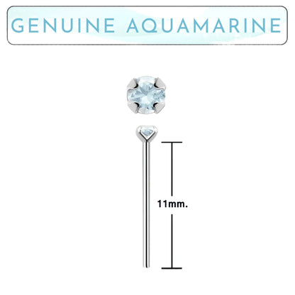 Bend IT nose stud with 2mm genuine aquamarine ( sterling silver )
