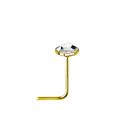 L-shaped nose stud with 3mm clear crystal top ( sterling silver )