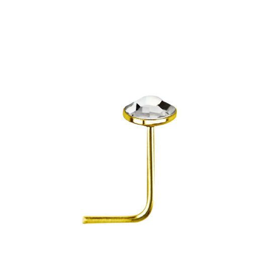 L-shaped nose stud with 3mm clear crystal top ( sterling silver )