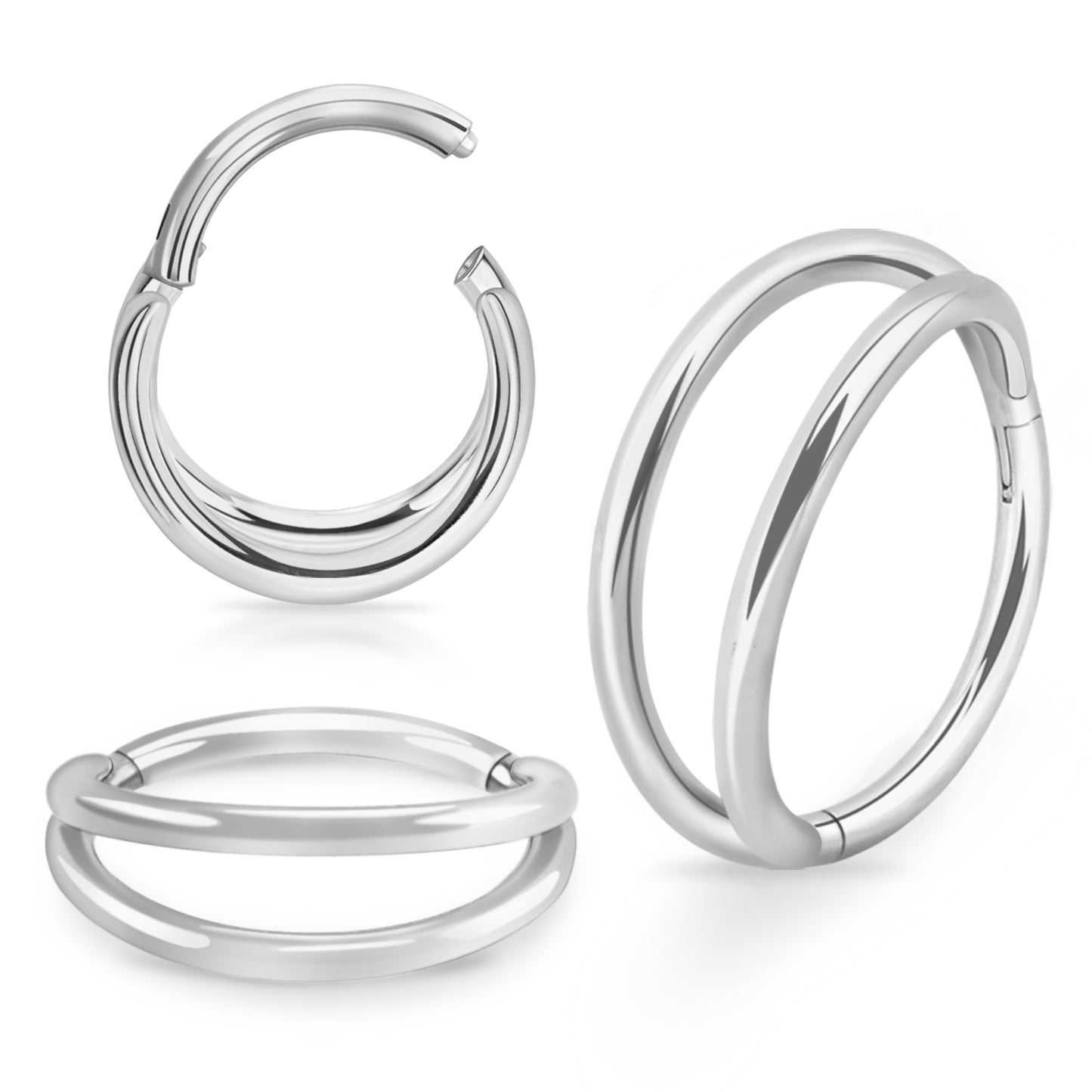 Piercing clicker hinged segment double plain rings ( surgical steel )