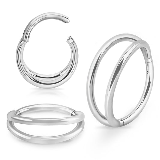 Piercing clicker hinged segment double plain rings ( surgical steel )