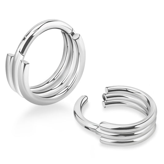 Piercing clicker hinged segment triple rings  ( surgical steel  )