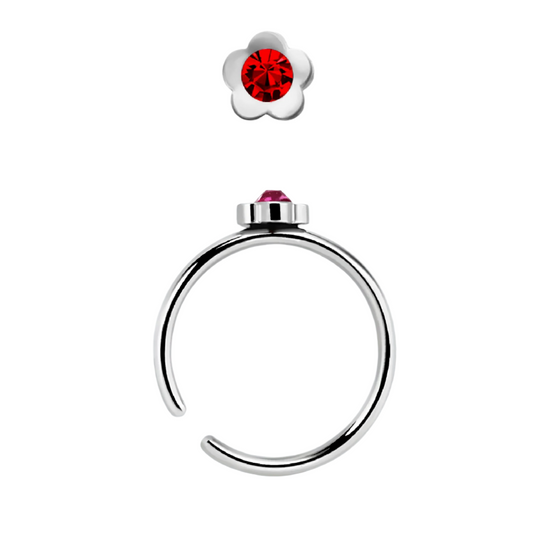Continuous Ring with flower shaped top and crystal ( surgical steel  )