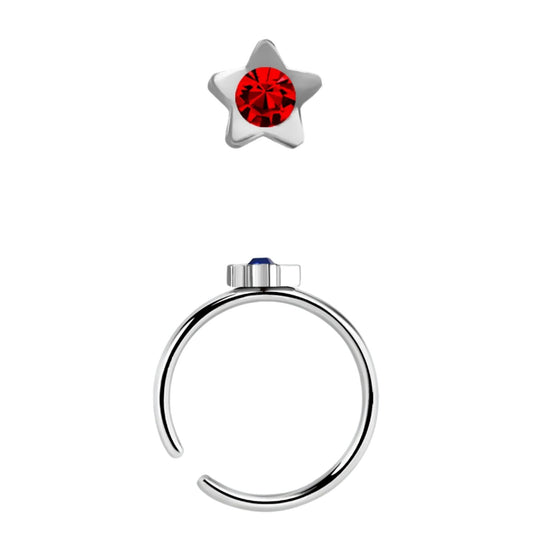 Continuous Ring with star shaped top and crystal ( surgical steel  )
