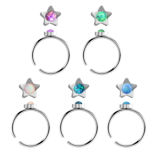 Continuous Ring with star shaped top and synthetic opal ( surgical steel  )