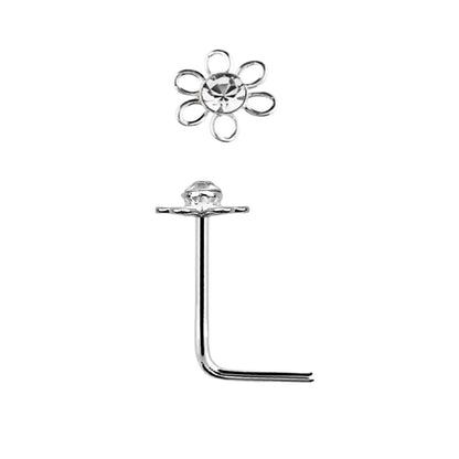L-shaped nose stud with  flower shaped top ( sterling silver )