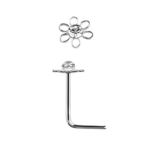 L-shaped nose stud with  flower shaped top ( sterling silver )