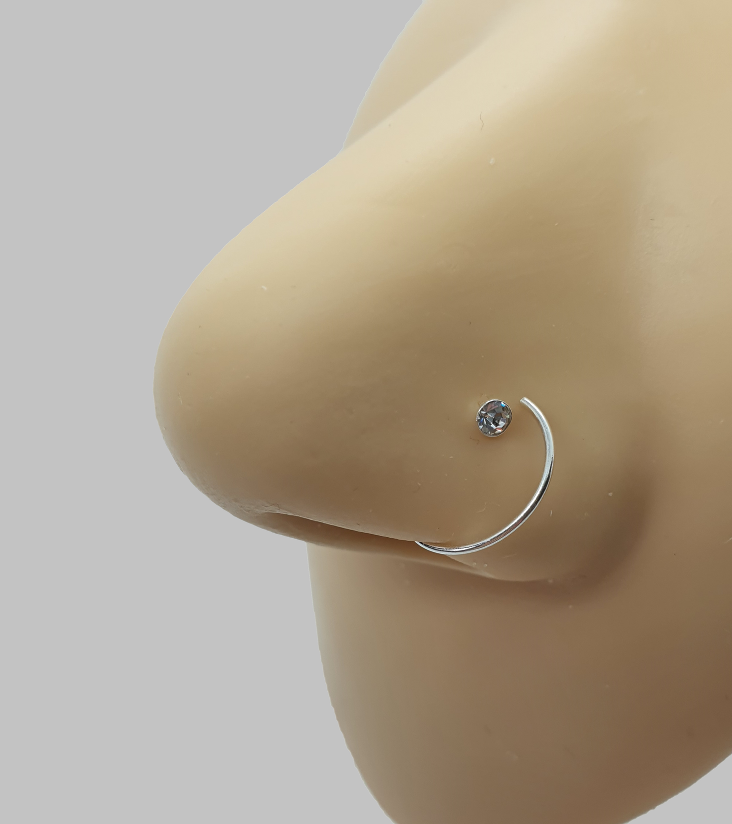 Spiral nose ring with crystal top ( sterling silver )