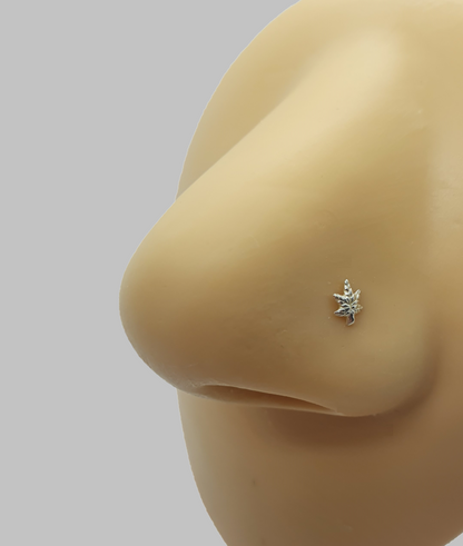Straight nose stud with marijuana leaves top ( sterling silver )