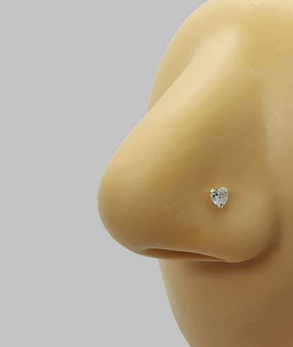 Straight nose stud with 3 mm heart shaped cz ( sterling silver )