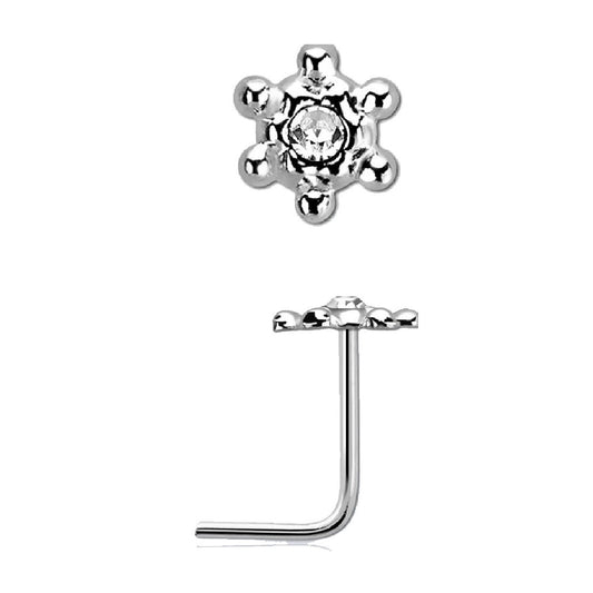 L-shaped nose stud with star design top ( sterling silver )