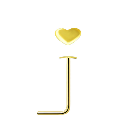 L-shaped nose stud with a 2.5 mm heart shaped top ( gold )