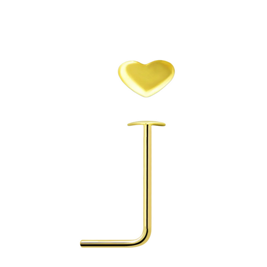 L-shaped nose stud with a 2.5 mm heart shaped top ( gold )