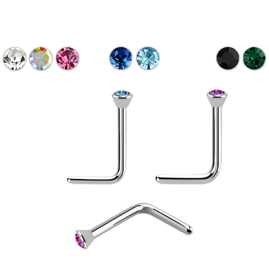 L-shaped nose stud with 2mm round crystal ( titanium )