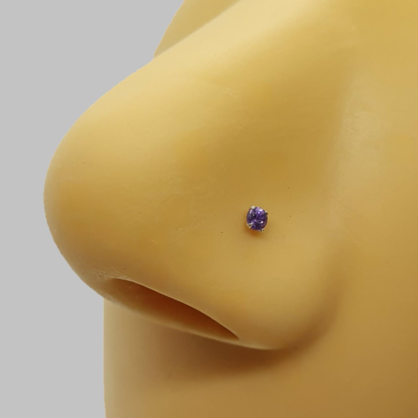 Bend IT nose stud with 2mm genuine amethyst ( sterling silver )