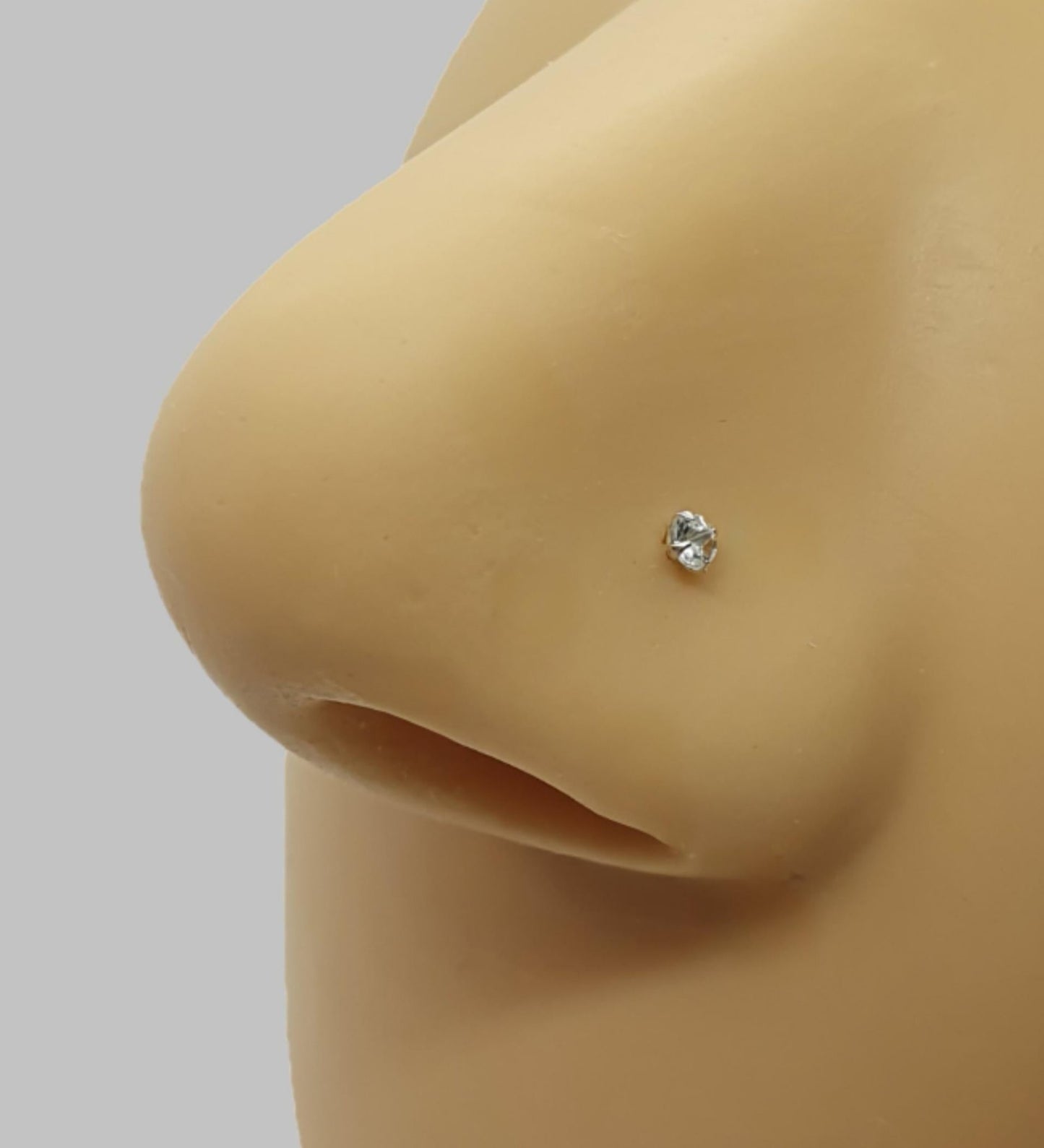 Bend IT nose stud with 2mm genuine aquamarine ( sterling silver )