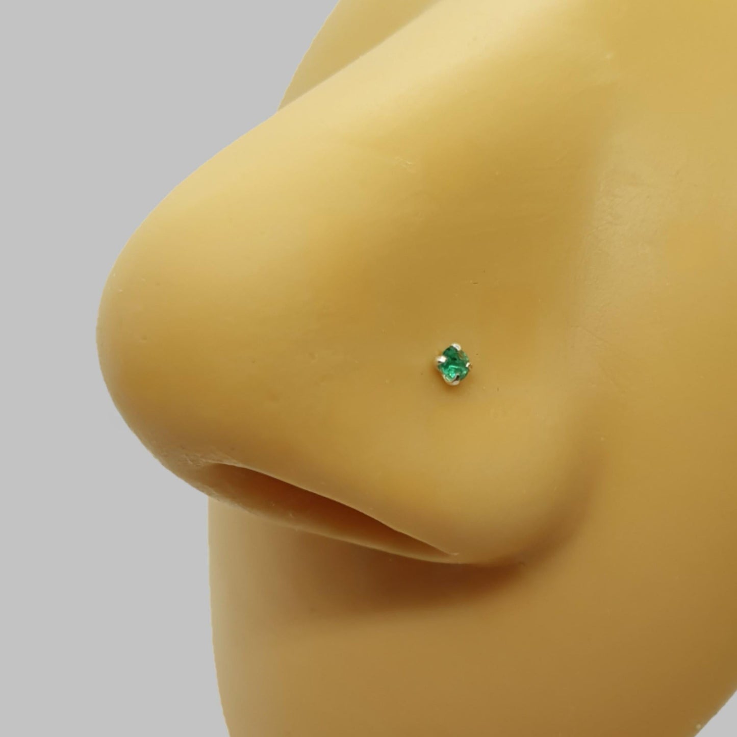 Bend IT nose stud with 2mm genuine emerald ( sterling silver )