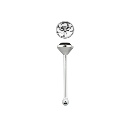 Straight nose stud with 2mm round crystal top ( sterling silver )