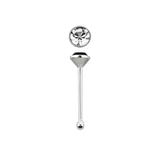 Straight nose stud with 2mm round crystal top ( sterling silver )