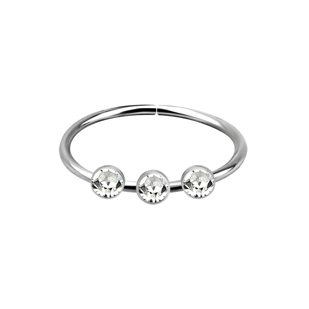Continuous Nose ring with three 1.5mm crystals top ( sterling silver )
