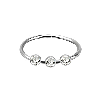 Continuous Nose ring with three 1.5mm crystals top ( sterling silver )