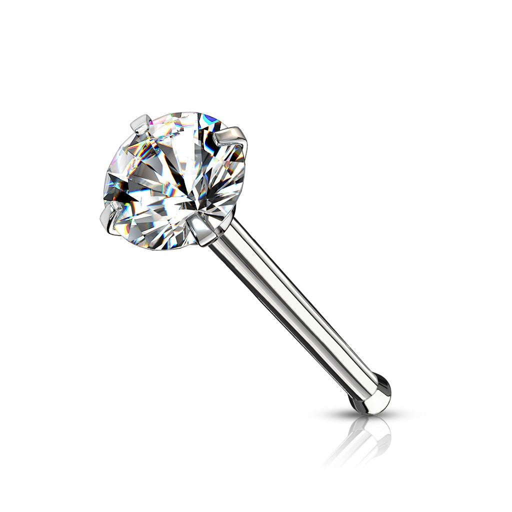 Straight nose stud with 1.4mm round crystal top ( sterling silver )