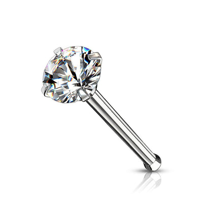 Straight nose stud with 1.4mm round crystal top ( sterling silver )