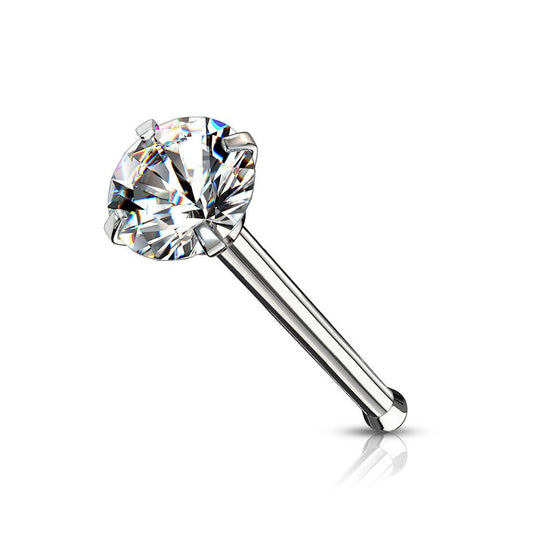 Straight nose stud with 2.5 mm crystal top ( sterling silver )