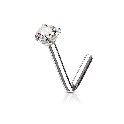 L-shaped nose stud with 2.5 mm crystal top ( sterling silver )