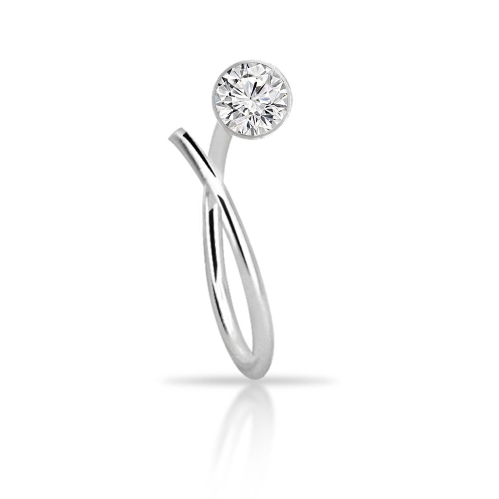 Spiral nose ring with crystal top ( sterling silver )