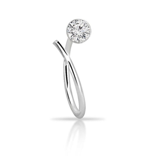 Spiral nose ring with crystal top ( sterling silver )