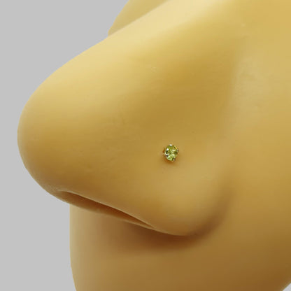 Bend IT nose stud with 2mm genuine peridot ( sterling silver )