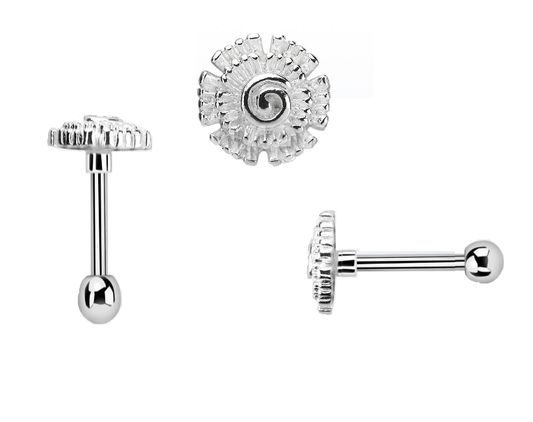 Tragus Piercing barbell with flower shaped top and a 3mm steel ball ( 316L surgical steel )